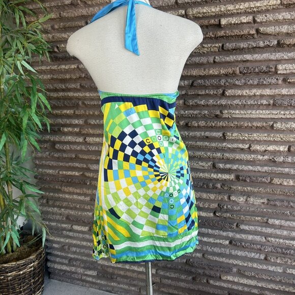 Coogi Vintage Y2K Geometric Pop Art Silk Halter Dress Coquette Size Small - Picture 8 of 11